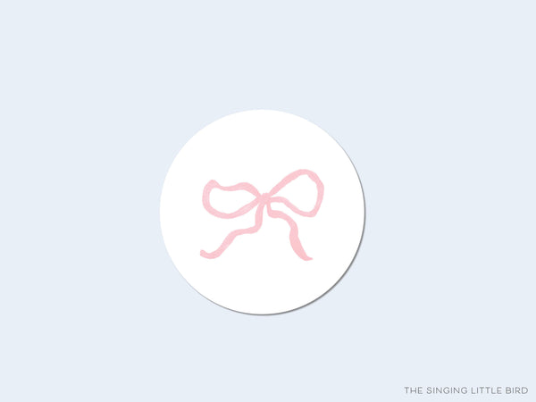 Pink Bow Round Stickers  The Singing Little Bird