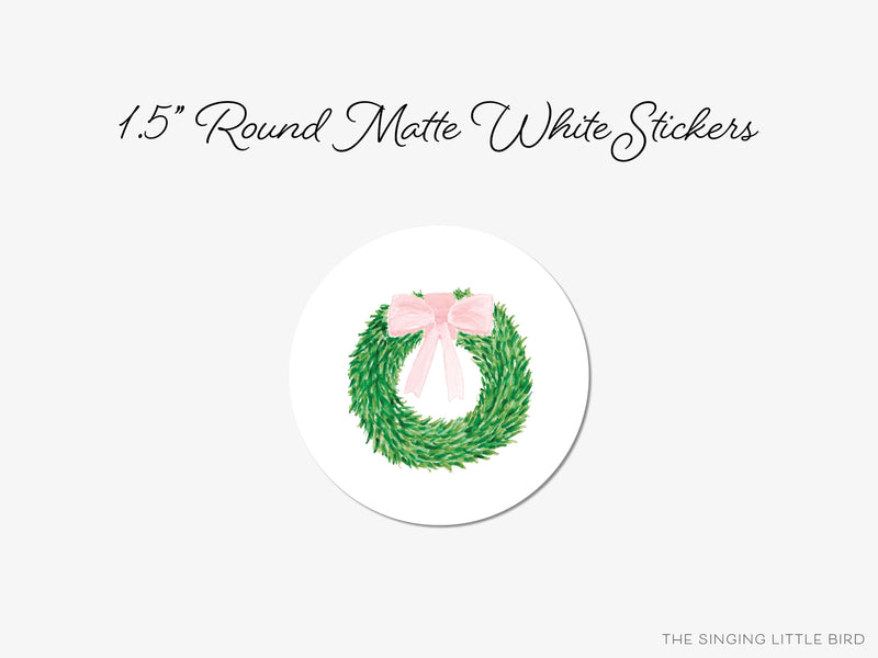 Wreath with Pink Bow Round Stickers